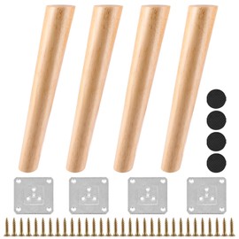 FWEEK Pack of 4 Furniture Feet, Wood, 25 cm, Solid Wood Conical Slanted Replacement Table Legs with Mounting Plates & Screws, Table Legs, Wooden Furniture Feet, Furniture Legs for Cabinet, Sofa,