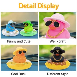 wonuu Car Duck Ornament Dashboard Decorations Rubber Duck Car for Car Dashboard Accessories with Swim Ring Sunglasses Hat and Necklace, A_Blue Duck