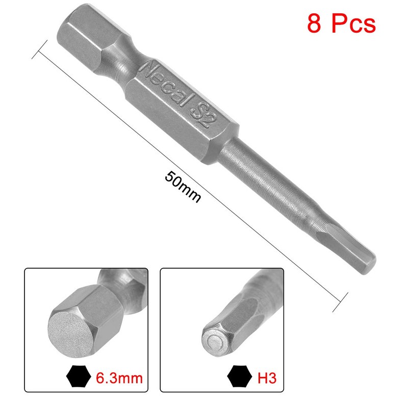 sourcing map 8 Pcs H3 Magnetic Hex Head Screwdriver Bits,