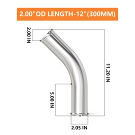 GASHER 1PCS 45 Degree Elbow Aluminum Alloy Tube Intercooler Pipe Air Intake Tube 2"OD, Leg Length 12" (300mm) with Bead Roll