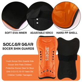Youth Soccer Shin Guards for Kids Child Calf Protective Gear Soccer Equipment Soccer Shin Pads Calf Sleeves Protection for 3-5,5-10,10-15 Years Old Boys Girls Children (Orange, L 10-15 Years Old)
