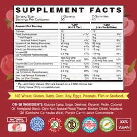 Vegan Iron Gummies Supplement - with Vitamin C, A, B-Complex, Folate, Zinc for Adults & Kids - Health Blood & Energy Support for Iron Deficiency, Anemia, No After Taste - Peach Flavor (90 Ct)