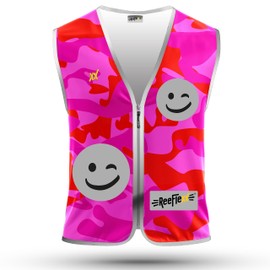 REEFLEXX High Visibility Safety Vest Kids Safety Vest, Increased Visibility in Traffic, School, Bike or Car, Pink Camou Smiley - Size L