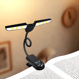 Ruoaueob Portable USB Rechargeable Reading Lamp - Dual Heads for Wider Light, Touch Control, 8-Level Dimming + 3 Color Temp Memory (Eye-Caring), 360° Rotatable Pole, Ideal for Nighttime Bed Reading