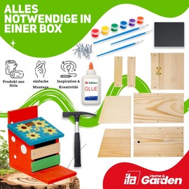 ITA BushyBite DIY Squirrel Feeder for Assembling and Painting, Complete Kit with Hammer, Nails, Colours for Building and Painting for Children, Craft Set for Boys and Girls