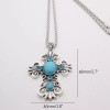 Boho Reconstructed Turquoise Magnesite Stone Cross Rhinestone Pendant 21" Chain