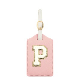 Monogram Luggage Tags for Suitcases, Initial Travel ID Bag Tags with Embroidered Letters, Initial Tags for Travel, Backpacks, and Gifts (Pink Leather+White, P)