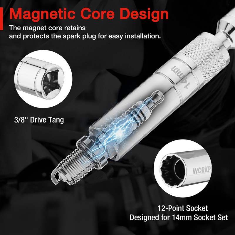 WORKPRO 14 mm Magnetic Spark Plug Socket with Magnetic Design,