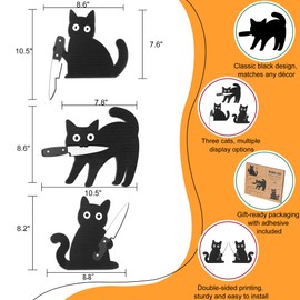 Dripykiaa Funny Black Cat Wall Decor, 3PCS Wooden Black Cat Decorations, Unique for Cats Lovers, Holiday Home Décor, Gifts for Women, Stocking Stuffers