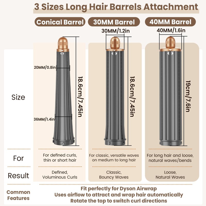 PUREGUST 1.2IN Long Hair Barrels Attachment Compatible with Dyson Airwrap