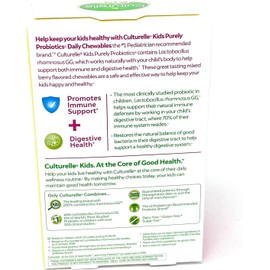 Culturelle Probiótico diario masticable para niños Suplemento diario con sabor a bayas naturales 60 unidades A partir de 3 años Lactobacillus GG 100% de origen natural – el probiótico más estudiado clínicamente