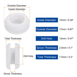 sourcing map 50Pcs Rubber Grommets 4/8" (12mm) Drill Hole, 2/4" (10mm) ID Double Sided Hole Plugs Ring Gasket for Firewall Cable Wire Protecting, White