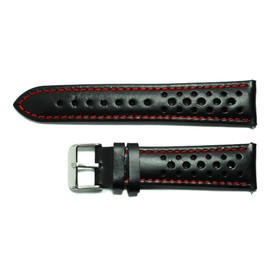 AIMVALUE Black Leather Rally Racing Watch Strap Red Stitching 18mm 19mm 20mm 21mm 22mm Perforated Vintage Men's Padded, 22 mm, Leather, No