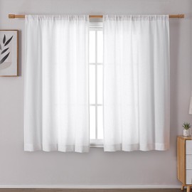OWENIE Colin Kitchen White Curtains 54 Inch Length for Bedroom Living Room 2 Panels Set, Semi Sheer Light Filtering Cotton Linen Textured Curtains Rustic Style Farmhouse Drapes, 2 Panels, 42x54 Inch