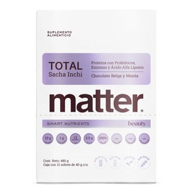 Matter Total Beauty, Proteína Vegana con Probióticos y Enzimas BioCore®, Ceramidas Myoceram® y Ácido Hialurónico, Apoya Piel y Digestión, Caja 12 Sobr