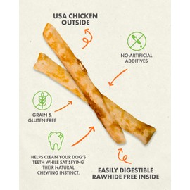 Canine Naturals - Hide Free Chicken Recipe Sticks for Dogs - 10 Count - 100% Rawhide Free Chew