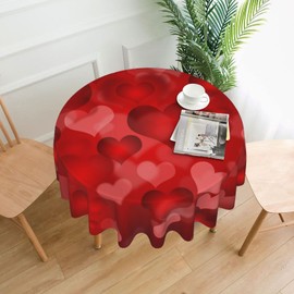 Happy Valentine's Day Tablecloth Round 70 Inch Red Heart Table Cloths Wrinkle Resistant Polyester for Table Cover Kitchen Party Dining Picnic Decoration