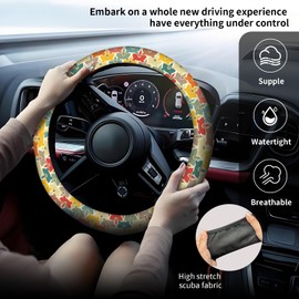 DAORJWL Car Steering Wheel Cover, Anti-Slip Breathable Elastic Neoprene 15 Inch Car Steering Wheel Protector for Women and Men,for Cars, SUVs Cute Colorful Bear