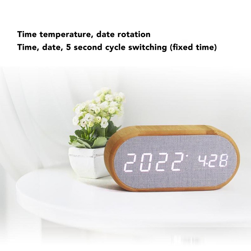 Wooden Alarm Clock Digital Voice Control LED Glowing USB Plug