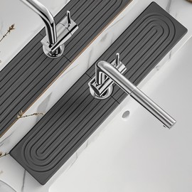 23.9 Inch Diatomite Faucet Mat for Kitchen & Bathroom Sink - Super Absorbent Fast-Drying Stone Tray, Prevents Moisture, Mold & Splash, Heavy-Duty Counter Protector for Faucet Areas (Dark Grey)