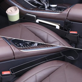 Car Seat Gap Filler, Multifunctional Seat Side Gap Filler with Cup Holder & Organizer, Gap Stopper Universal Fit Car SUV Truck Fill The Gap Between Seat & Console Set of 2 (Black)