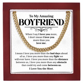 To My Boyfriend Necklace, Boyfriend Jewelry Gift, Promise Chain for Boyfriend, Valentine’s Day for BF, Birthday Gifts for Boyfriend from Girlfriend (LED Luxury Box, 14K Yellow Gold)