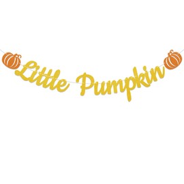 Little Pumpkin Baby Shower Banner - Fall Pumpkin Baby Shower Party Decorations, A Little Pumpkin is on the Way Bunting Letter Sign, Autumn Baby Shower Party Decorations Gold Glitter