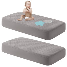NTBAY 2 Pack Waterproof Mini Crib Mattress Protector, Quilted 24"x38" Fitted Mattress Cover - Machine Washable - Soft and Breathable Baby Mattress Pad Sheet for Mini Crib and Baby Playards, Smoke Grey