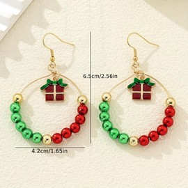 Zhang shine Christmas Beaded Hoop Earrings for Women Red Green Creative Santa Claus Christmas Gift Box Dangle Earrings Xmas Festival Holiday Jewelry Gifts-Gift Dangle