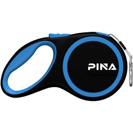PINA Retractable Dog Leash, 16ft Dog Leash for Small Medium Dogs Up to 44lbs, 360° Tangle-Free Strong Reflective Nylon Tape, with Anti-Slip Handle, One-Handed Brake, Lock - Black Blue