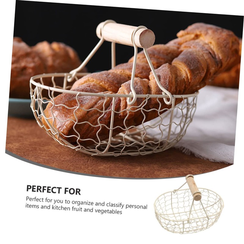 Ciieeo 1Pc Retro Beige Iron Storage Basket Decorative Household Fruit