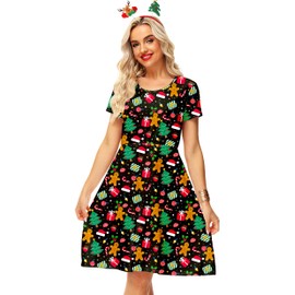 Christmas Tree Dress for Women Xmas Gift Print Black Ugly Christmas Skate Dress L
