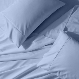 Royal Tradition Solid 650-Thread-Count, Cotton-Blend Twin Extra Long XL 3PC Bed Sheets Set, Blue