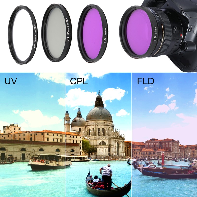 58mm Optical Glass Lens Filter Kit UV CPL FLD with