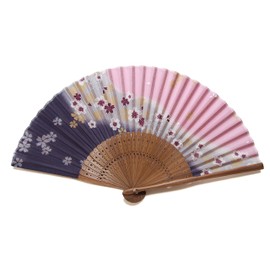 旭王 扇子職人の手作り 婦人 シルク 扇子 21cm 30間 流れ桜 パープル 121027