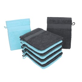 Betz 10 Stück Waschhandschuhe Palermo 100% Baumwolle Waschlappen Set Größe 16x21 cm Farbe anthrazit und türkis