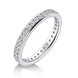 DMSF Moissanite Wedding Band Full Eternity Ring for Women Channel Set Stackable 925 Sterling Silver Rings D Color VVS1 Round Brilliant Cut Anniversary Promoise Bands Size 7.5
