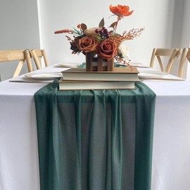 onefitow Chiffon Tablecloth, 30x120 cm, Transparent, for Birthday Parties, Thanksgiving, Baby Showers, Weddings (Emerald)