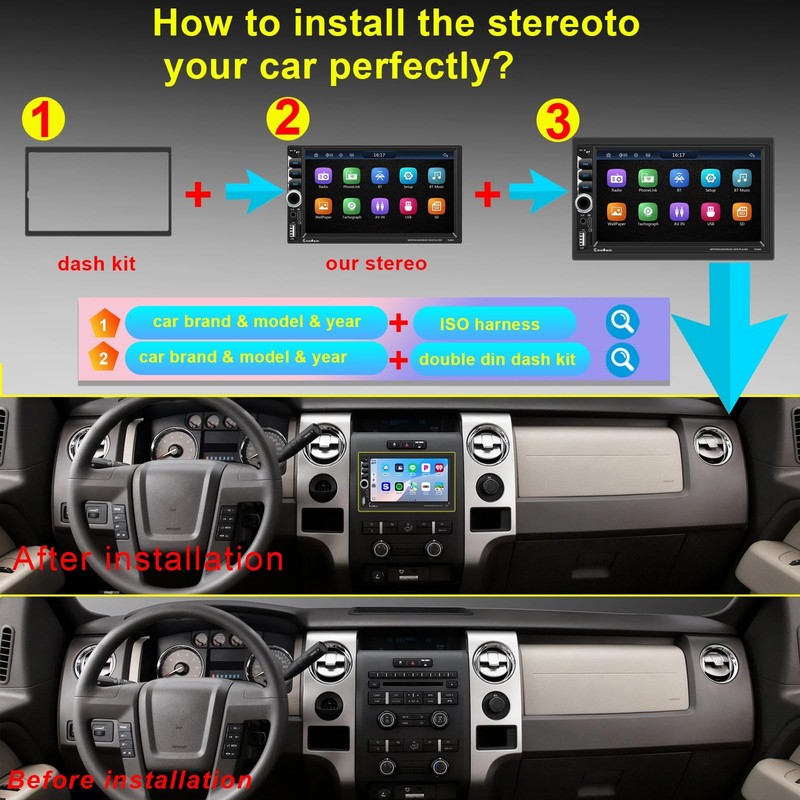 Wireless Apple CarPlay Double Din,7" Car Bluetooth 5.2,FM Car Radio,IPS