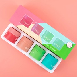 GWAWG Lip Sleeping Mask, 4 PCS Lip Balm Set Mini Day and Night Repair Lip Balm for Chapped Cracked Dry Lips Nourishing & Hydrating Lip Mask for Women Men (Choco Berry Grape Apple)