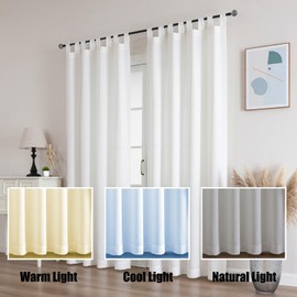 Flyfun Lightweight Linen Curtains 96 Inch Long 2 Panels - Semi Sheer, Light Filtering, TAB TOP, Linen Curtains for Living Room, 52W x 96L