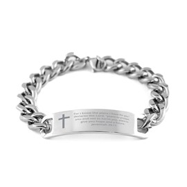 Christian Bible Verse Cuban Chain Stainless Steel Bracelet, Jeremiah 29:11 inspirational Encouragement Gifts Faith Engraved Stainless Steel Adjustable Religious Jewelry Cross Bracelet For Men Women