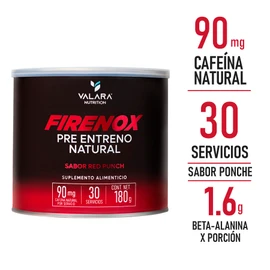 Valara Firenox Pre Entreno Natural - Sabor Ponche - Preworkout a base de betabel - 180g