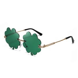 Teens Adults St Patricks Day Sunglasses Accessories Decoration Party Supplies Four Leaf Clover Costume Glasses(UV375-E)