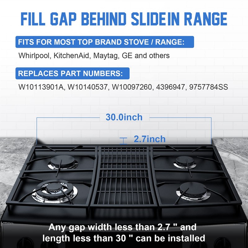 30" Slide-in Range Rear Filler Kit W10113901A, Stove Gap Universal