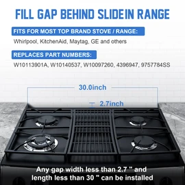 30" Slide-in Range Rear Filler Kit W10113901A, Stove Gap Universal Triangular Filler Strip, Cooktop Trim Kit Between Stove and Backsplash for Whirlpool & Most Brand, Durable Aluminum, Silver