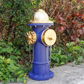 Dog Fire Hydrant Pee Post Puppy Pee Training Post Garden Statue, Blue & Gold Fire Hydrant Outdoor Figurines Decor for Yard Garden Lawn Patio (Large)