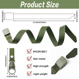 TirEurt Men’s Nylon Canvas Belt - 2pcs Adjustable No Holes Belt, Metal Free Quick Passage Through Airport Security Plastic Buckle Fabric Belt, Men's Work Belt with Hook for Jeans, Casual Wear