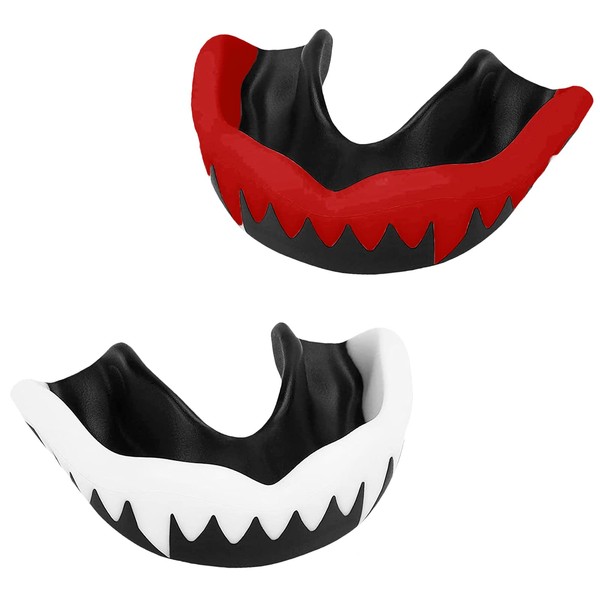 2 Pieces Sports Mouth Guard, Mouth Guard Boxing, with Portable Case, for MMA Martial Arts Boxing, Adults, Black & Red/Black & White