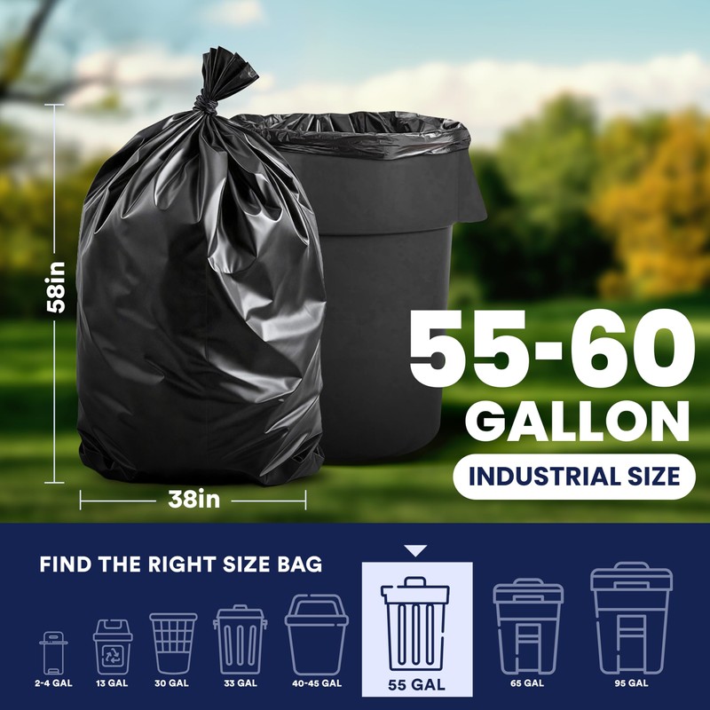 Plasticplace Contractor Trash Bags 55-60 Gallon, 3.0 Mil, Black Heavy